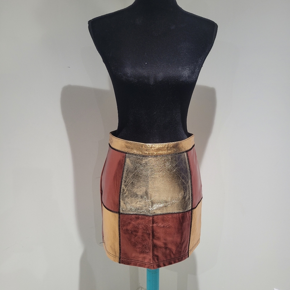Glamorous Women's Patchwork Metallic Mini Skirt 6 Gold Pink Glam Y2K Statement